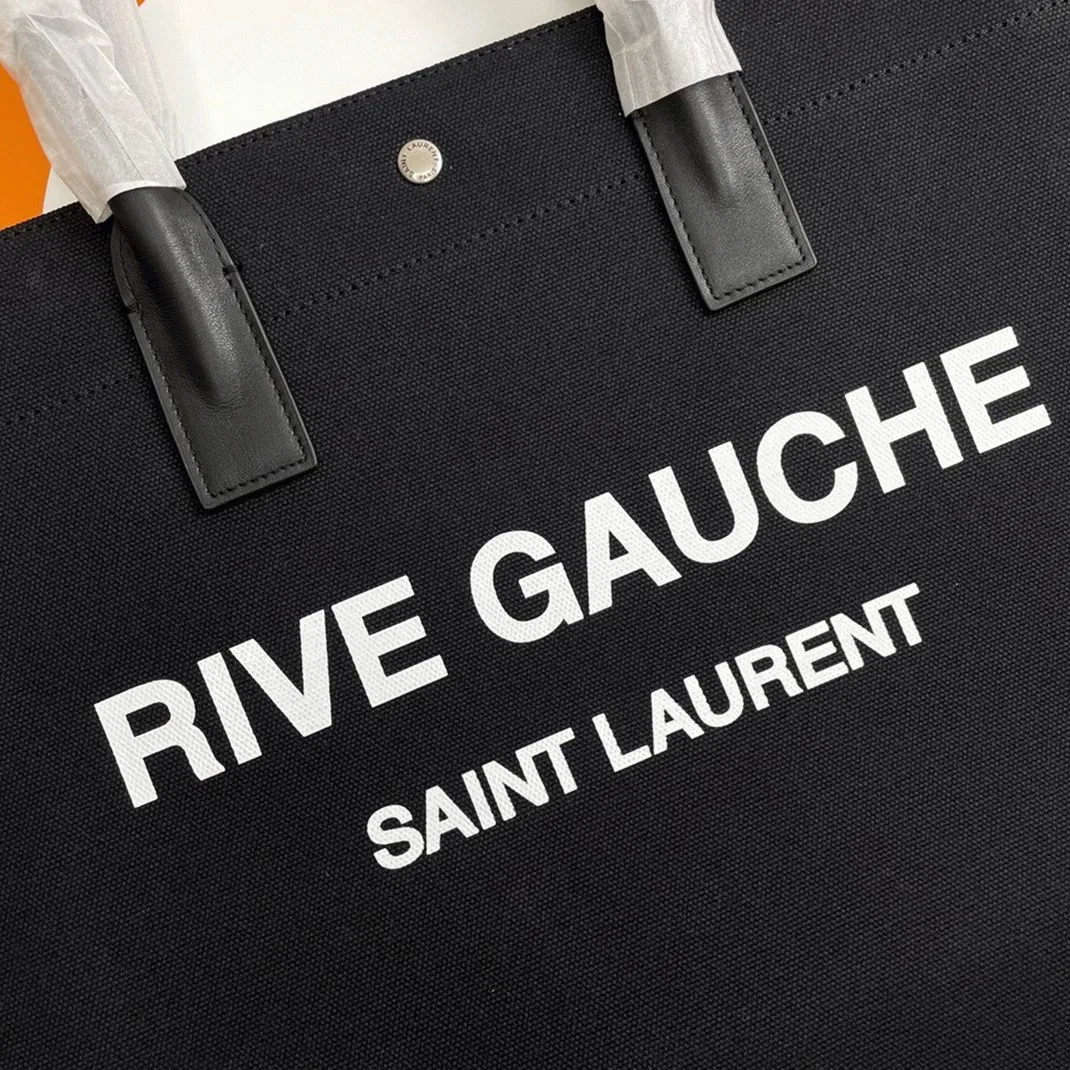 Saint Laurent Rive Gauche Tote Bag Black Linen and Leather — image 2