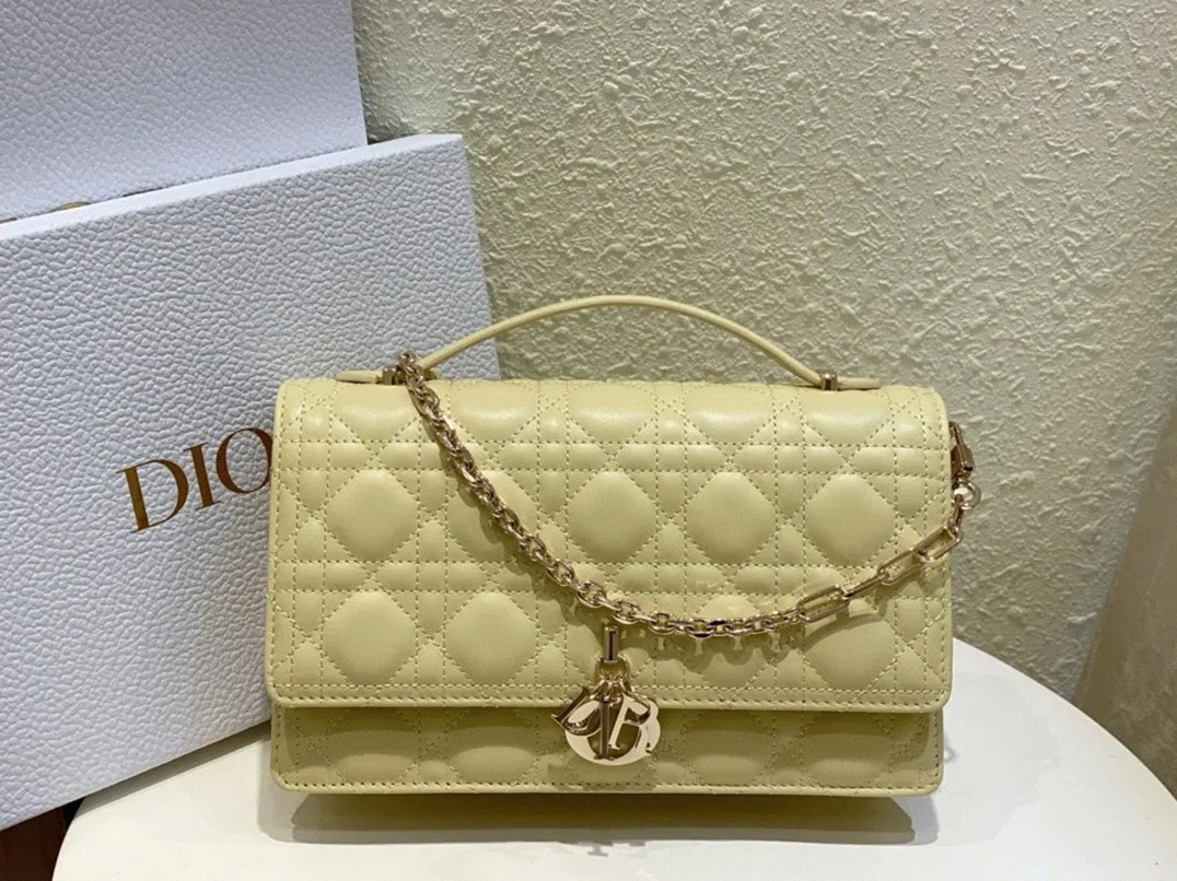 Dior Miss Dior Top Handle Bag Knockoff in Pastel Yellow Cannage Lambskin — image 9