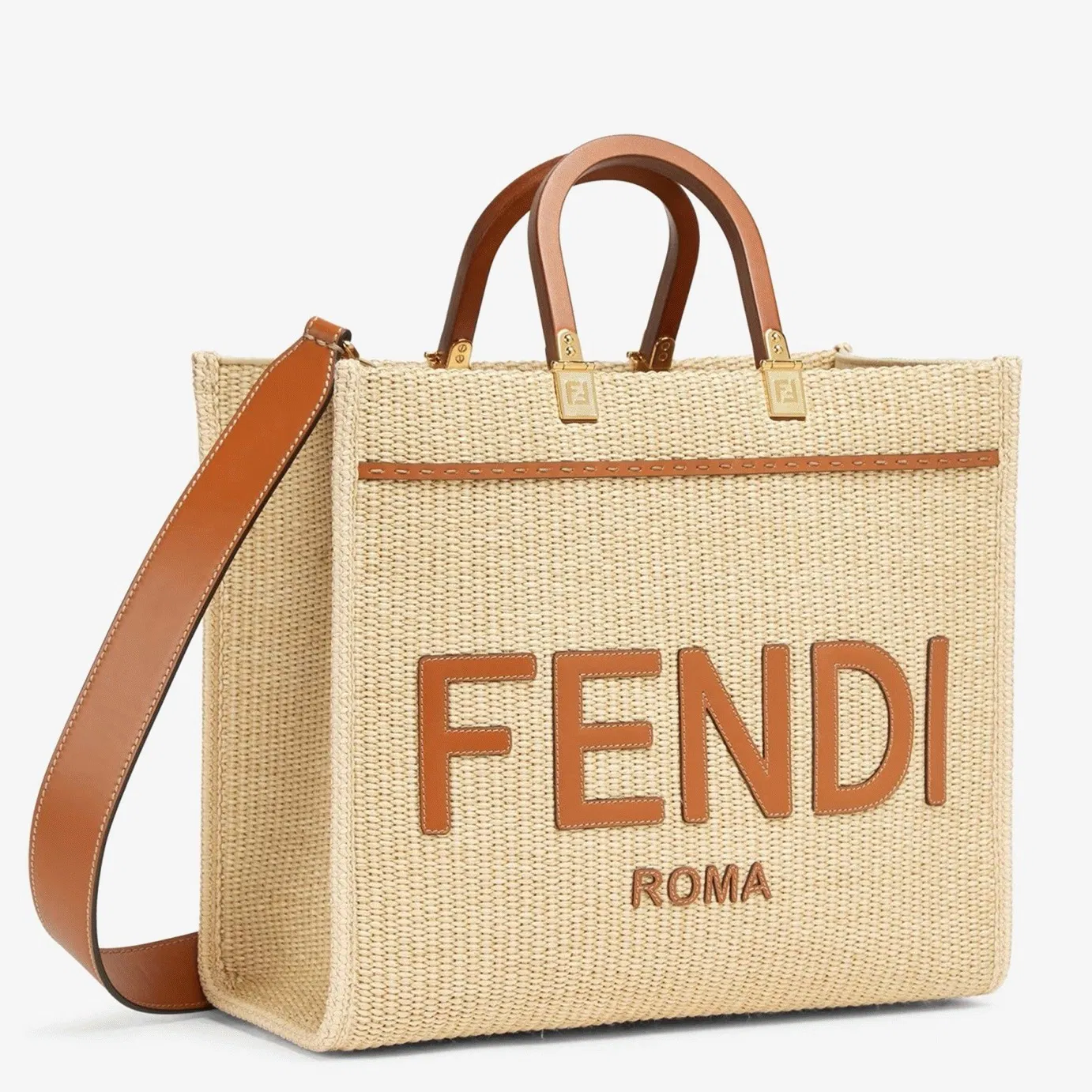 Top Quality Fendi Sunshine Medium Tote Bag in Natural Straw