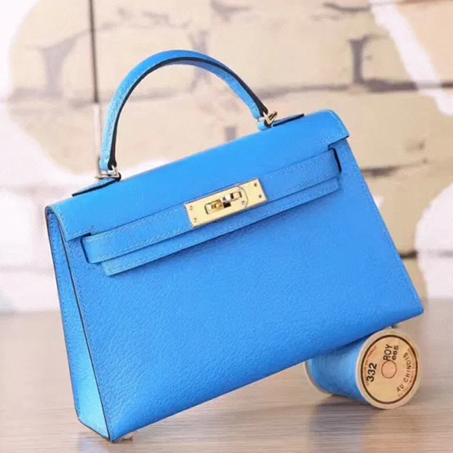 Blue Hydra Chevre Hermes Kelly 20cm Petite Handbag