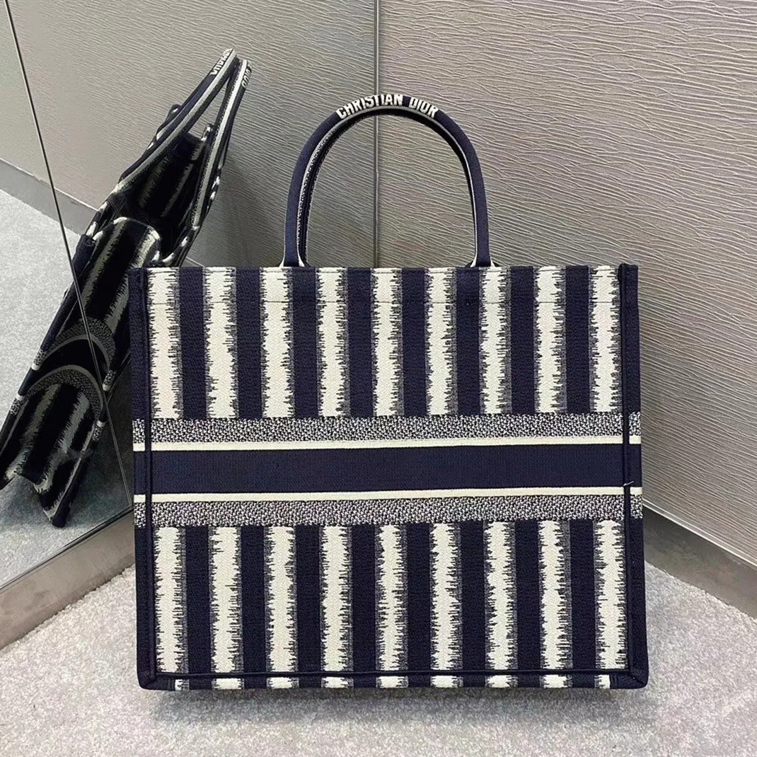 Dior Large Book Tote Bag in Blue Stripes Embroidery — image 6
