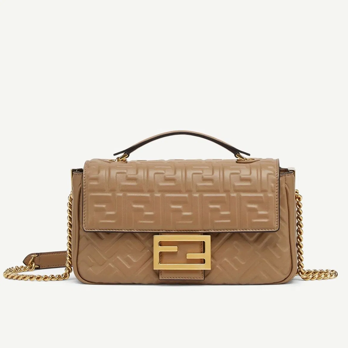 Top Quality Fendi Baguette Chain Midi Bag In Taupe