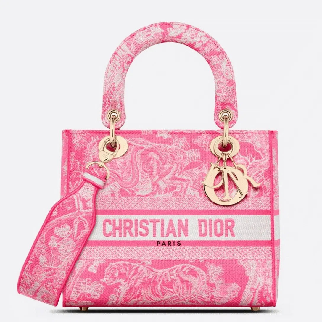 Dior Lady D-Lite Medium Bag in Fluorescent Pink Toile de Jouy Reverse Embroidery