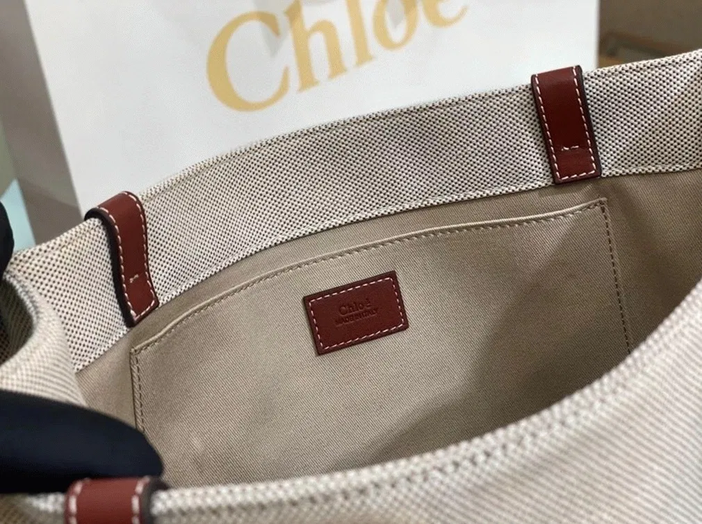 Top Quality Chloe Medium Woody Tote Bag in Canvas with Brown Leather Strips — image 7