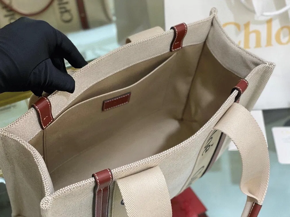 Top Quality Chloe Medium Woody Tote Bag in Canvas with Brown Leather Strips — image 2