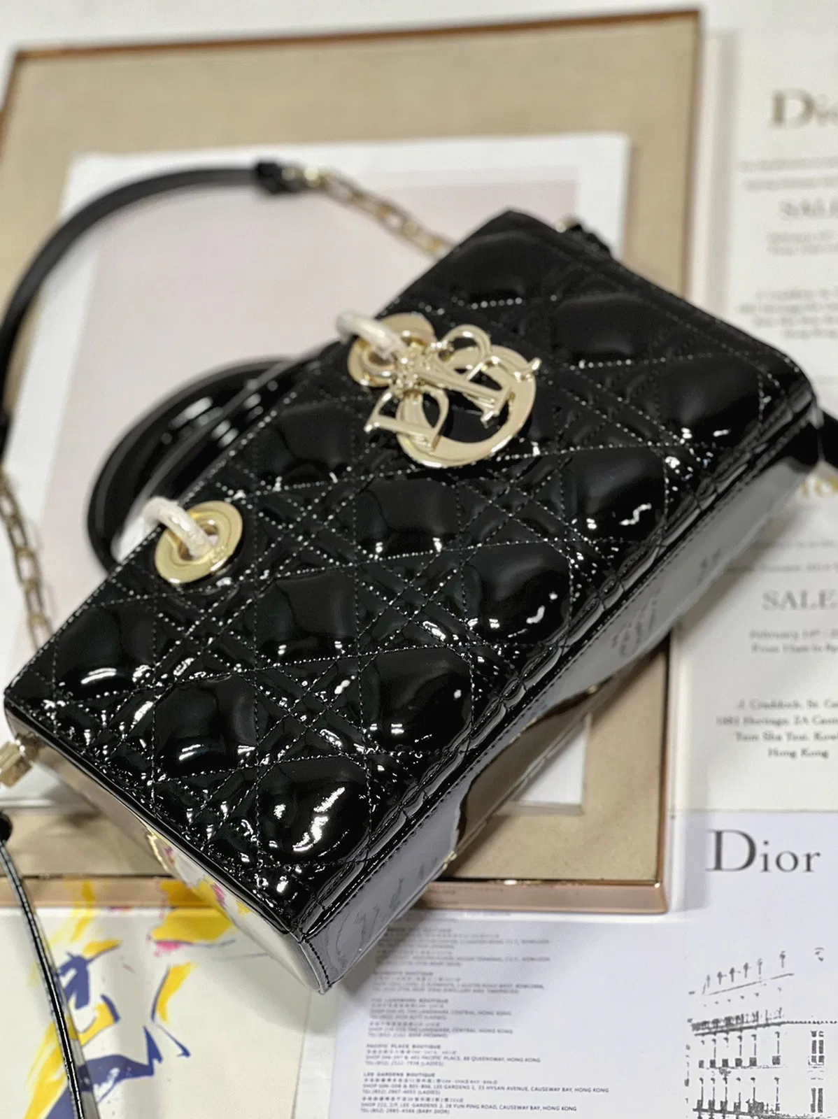 Dior Lady D-Joy Medium Bag in Black Patent Cannage Calfskin — image 3
