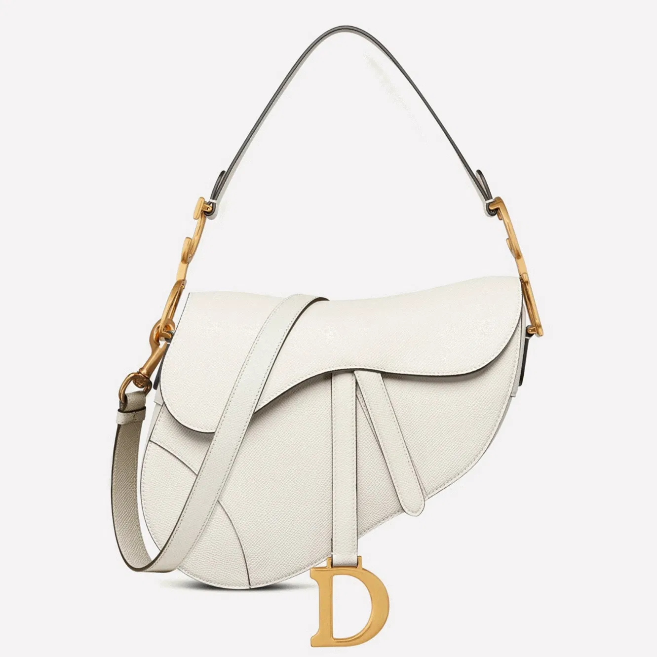 Dior Saddle Bag with Strap in White Grained Calfskin