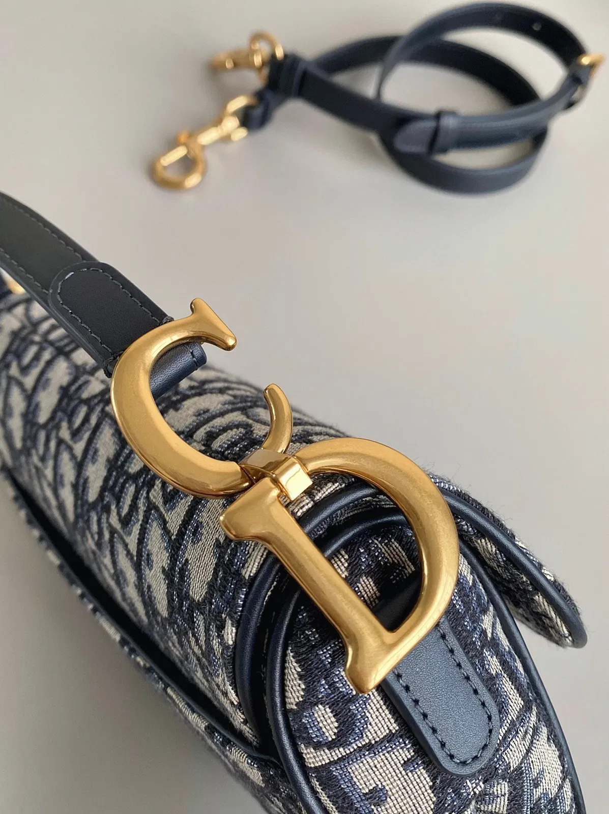 Dior Mini Saddle Bag with Strap in Blue Oblique Jacquard — image 10