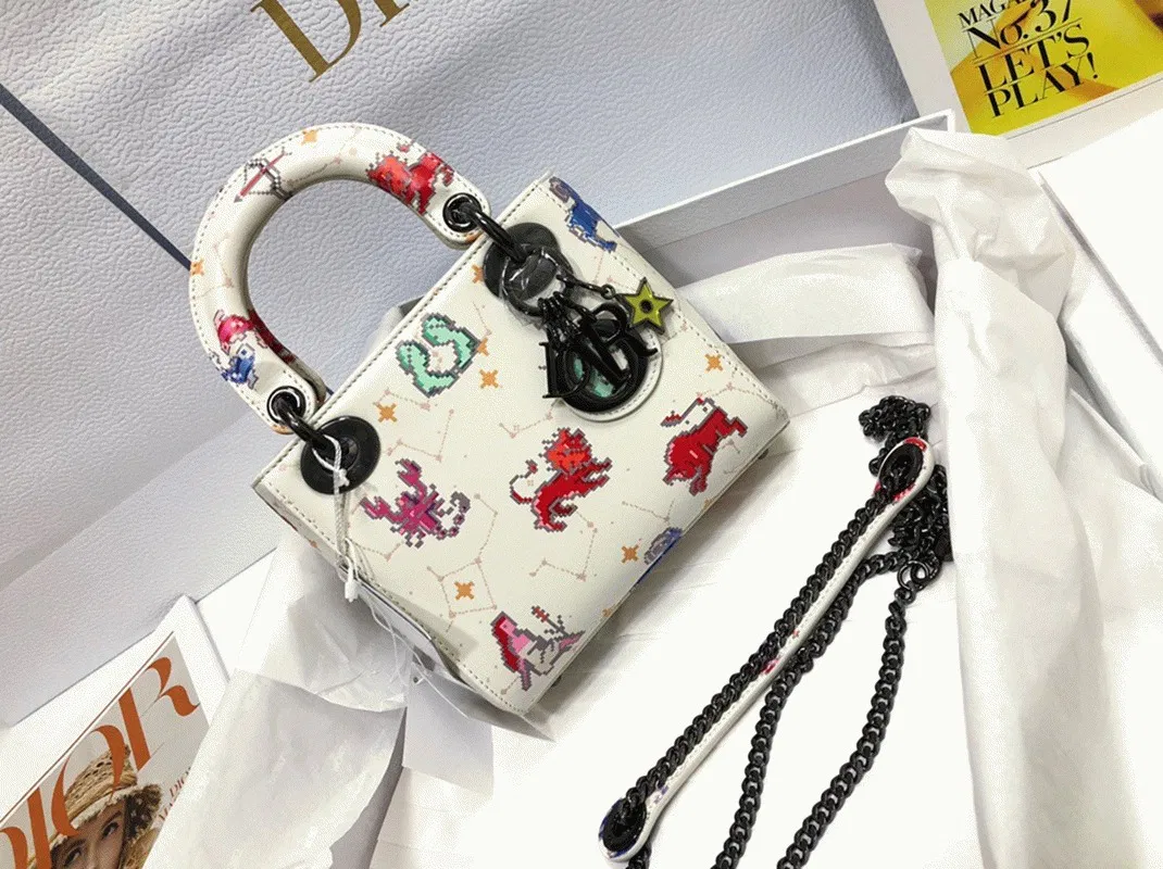 Dior Lady Dior Mini Bag in White Calfskin with Pixel Zodiac Print — image 9