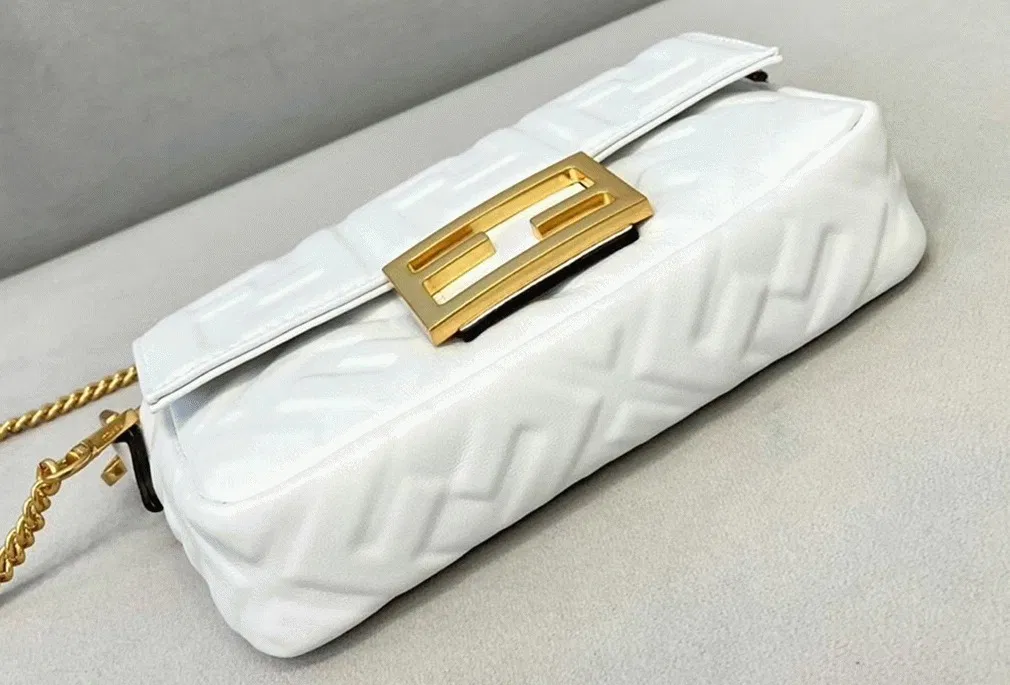 White FF Logo Fendi Medium Baguette Bag — image 3