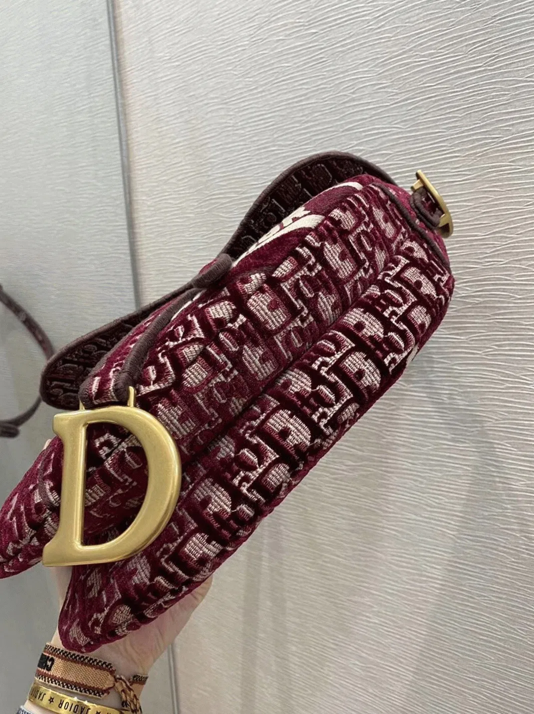 Dior Saddle Bag in Bordeaux Velvet Oblique Embroidered — image 3