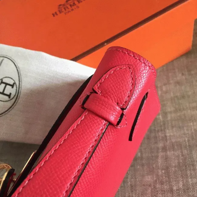 Hermes Red Epsom Designer Kelly Pochette Classic Purse — image 8