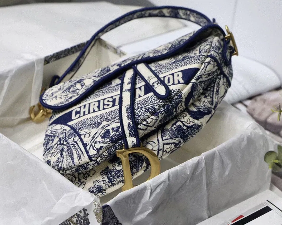Dior Saddle Bag in Blue Toile de Jouy Embroidery — image 9