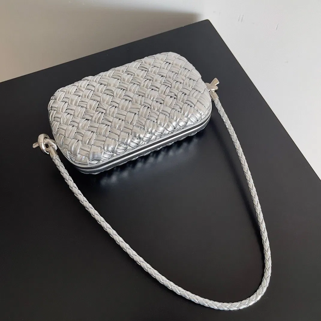 Bottega Veneta Knot Minaudiere On Strap Silver Intreccio Laminated Leather — image 4