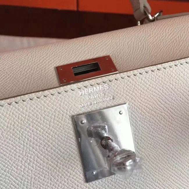 White Epsom Knockoff Hermes Kelly Sellier 28cm Structured Handbag — image 7