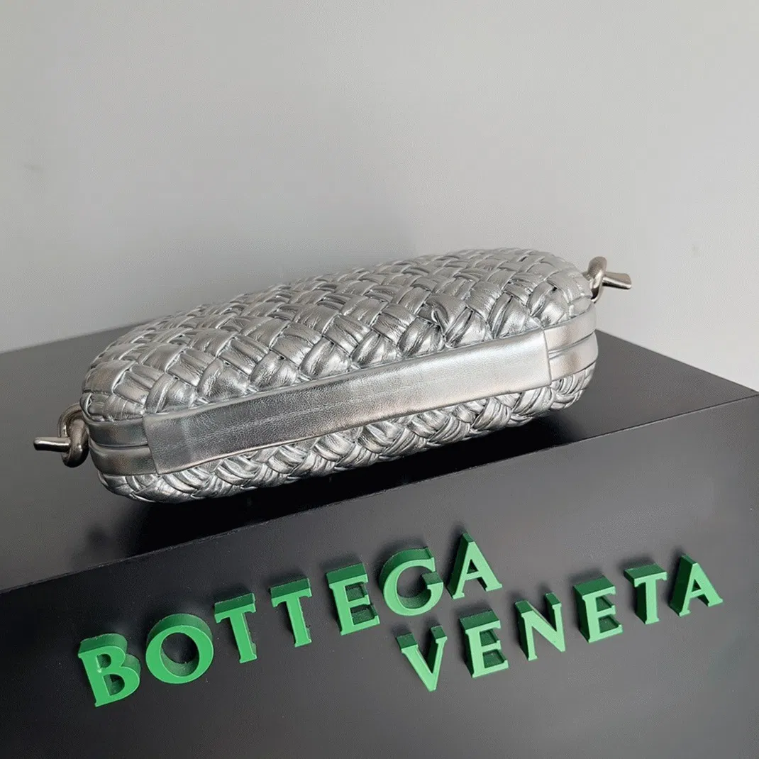 Bottega Veneta Knot Minaudiere On Strap Silver Intreccio Laminated Leather — image 3