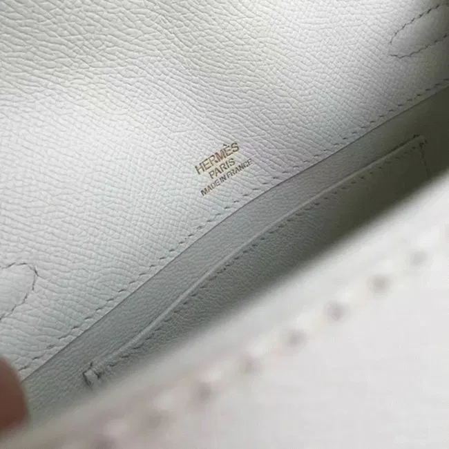 White Epsom Hermes Kelly Pochette Clean Look Mini Bag — image 8
