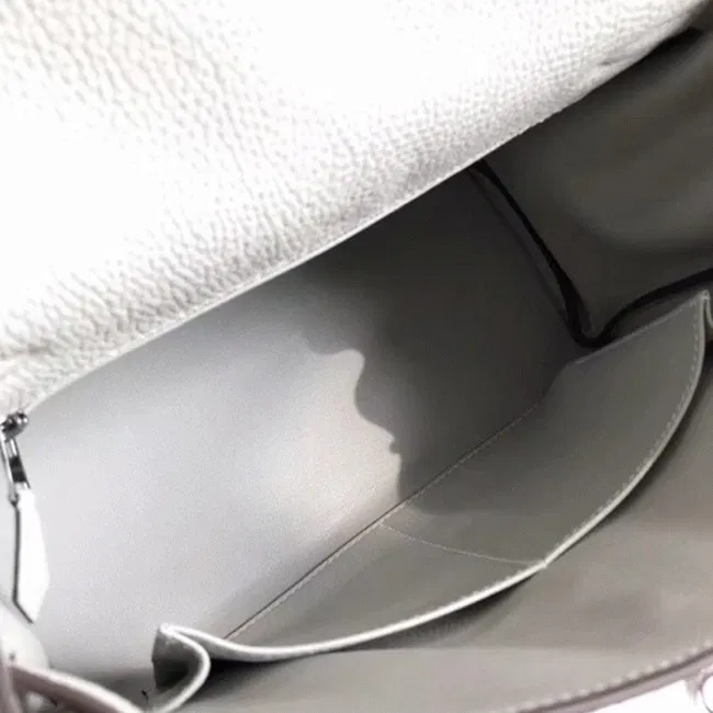 White Hermes Kelly 28cm Knockoff Bag with Zigzag Handle — image 3