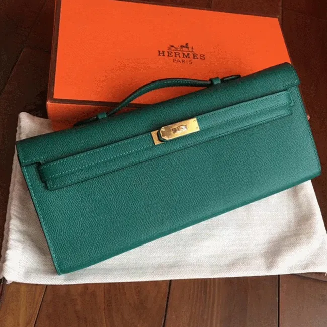 Malachite Epsom Hermes Kelly Cut Clutch Fashion Purse