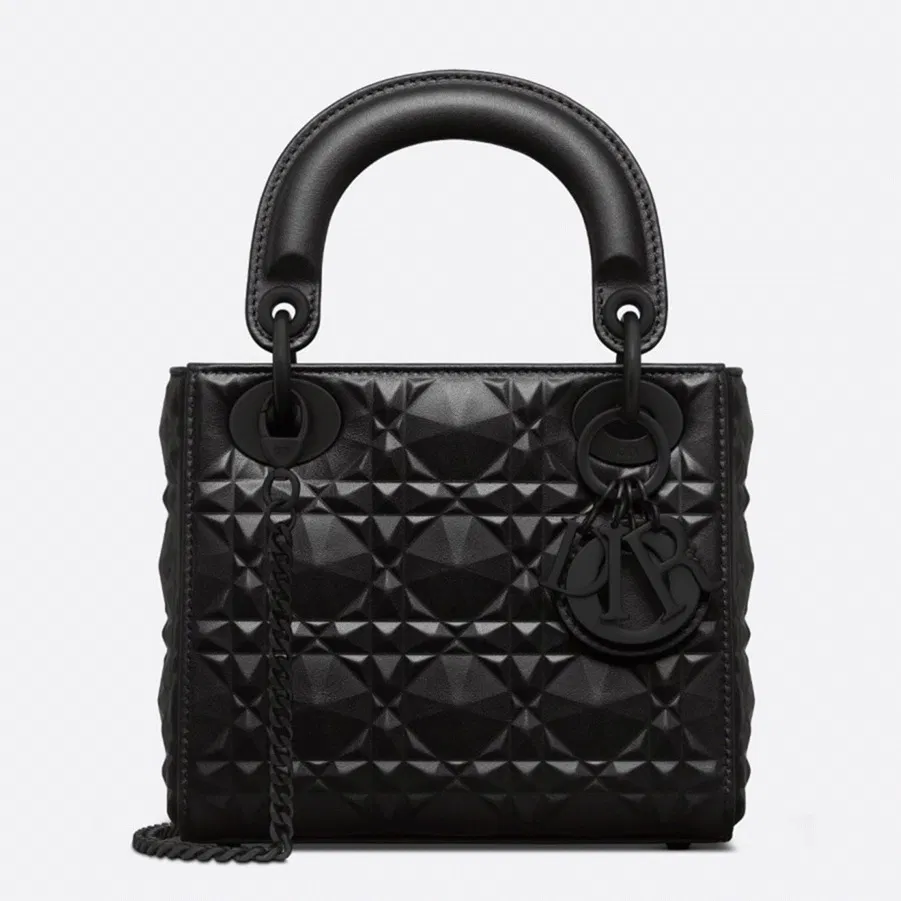 Dior Lady Dior Mini Bag in Black Calfskin with Diamond Motif