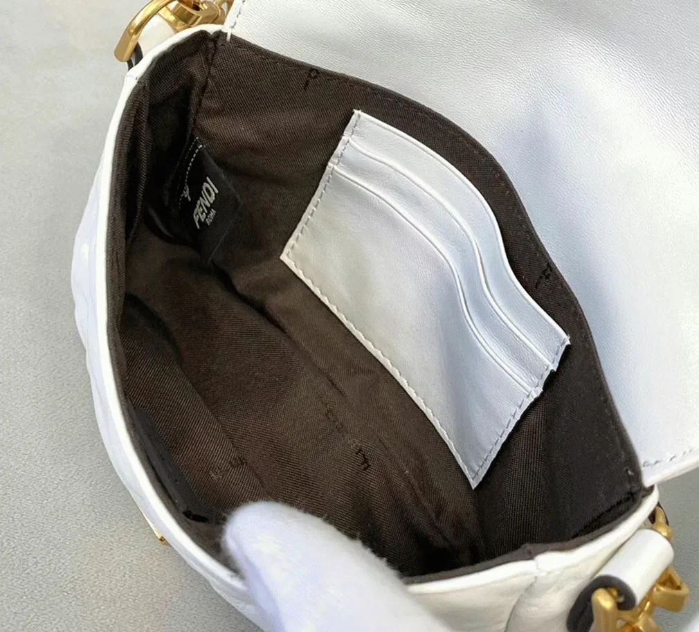 White FF Logo Fendi Medium Baguette Bag — image 10