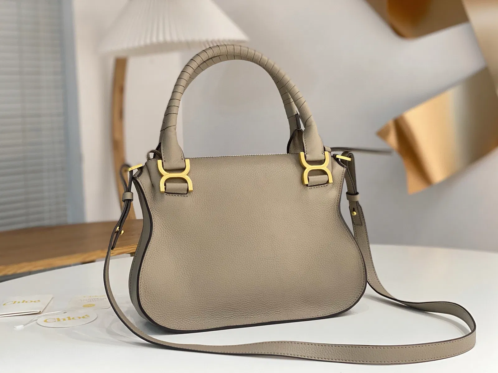 Top Quality Chloe Marcie Small Double Carry Bag in Sand Grained Leather — image 4