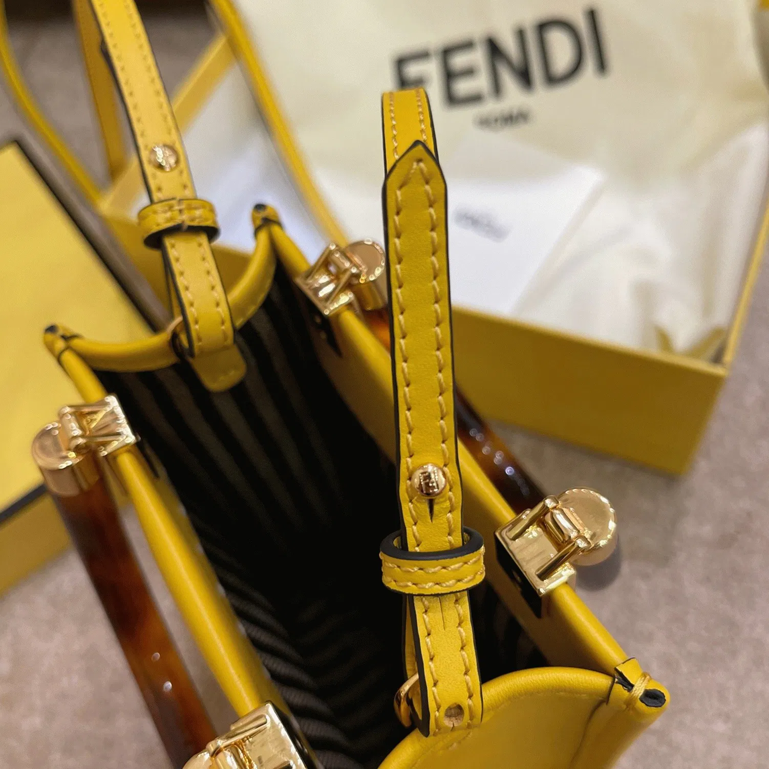 Top Quality Fendi Mini Sunshine Shopper Bag In Yellow Leather — image 8