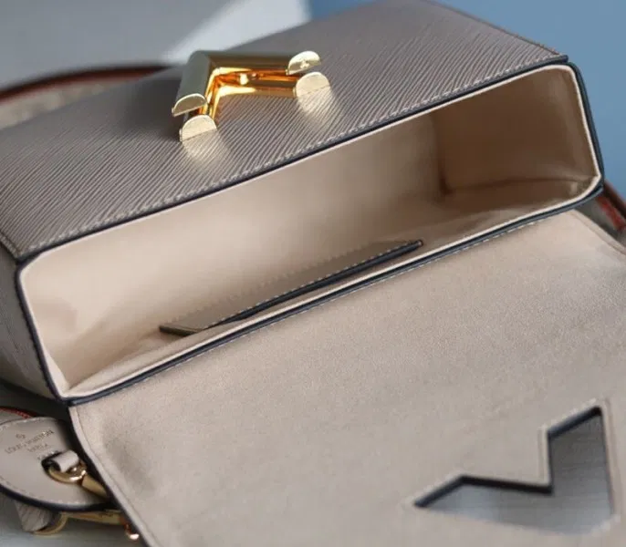Louis Vuitton Epi Leather Twist MM Handbag In Galet Gray With Embroidered Strap — image 8