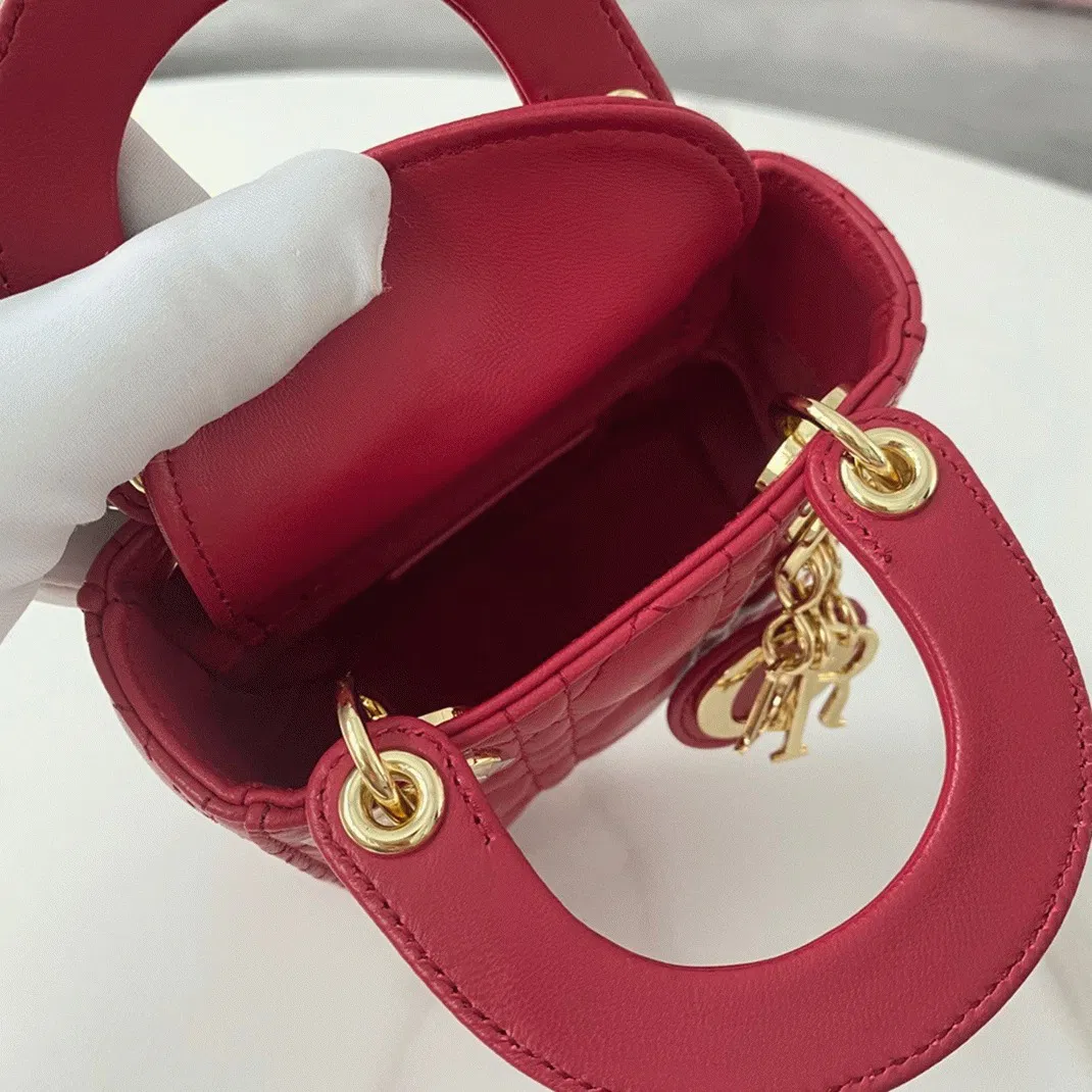 Dior Lady Dior Micro Bag in Red Cannage Lambskin — image 5