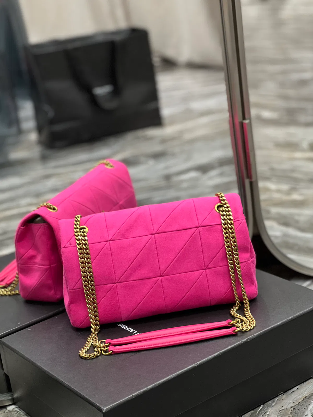 JAMIE MEDIUM CHAIN BAG “CARRÉ RIVE GAUCHE” IN LAMBSKIN AND SUEDE — image 7