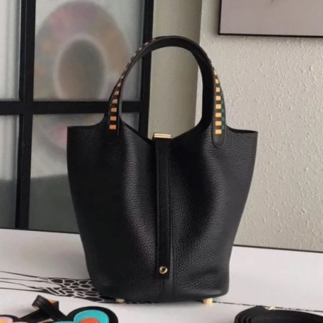 Black 1:1 Hermes Picotin Lock 18cm handbag with braided handles