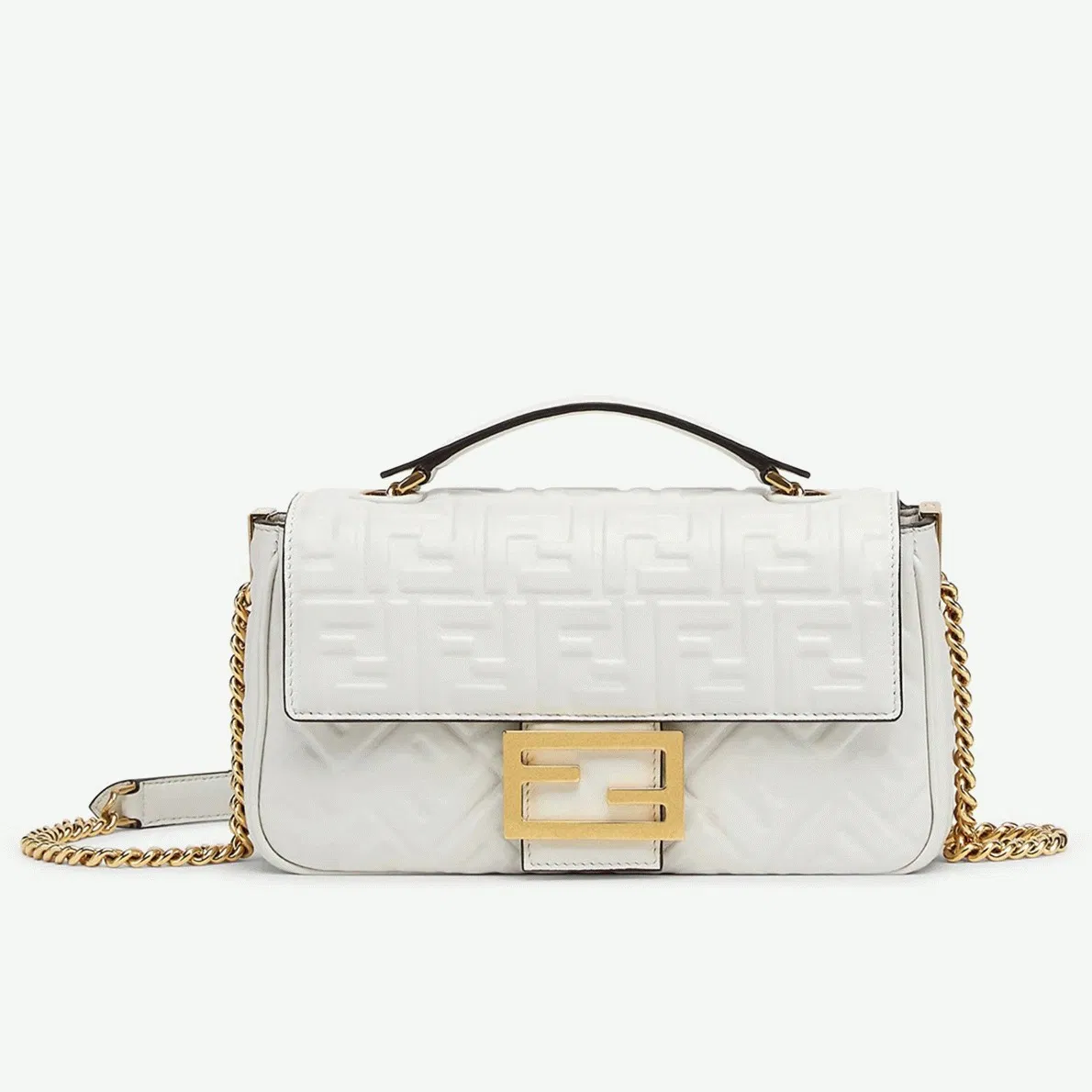 Top Quality Fendi Baguette Chain Midi Bag In White