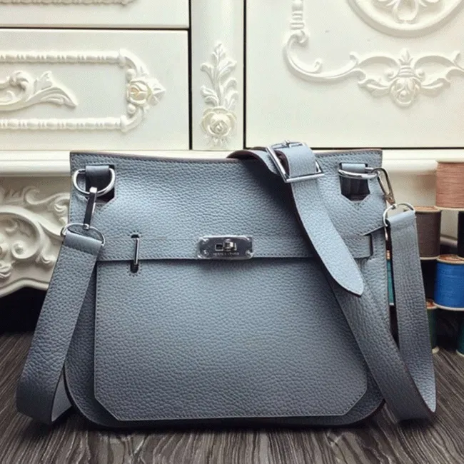 Blue lin designer Hermes Jypsiere 34cm handbag