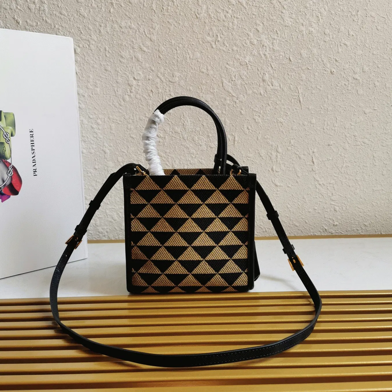 Prada Symbole Micro Bag in Black/Beige Jacquard Fabric — image 5