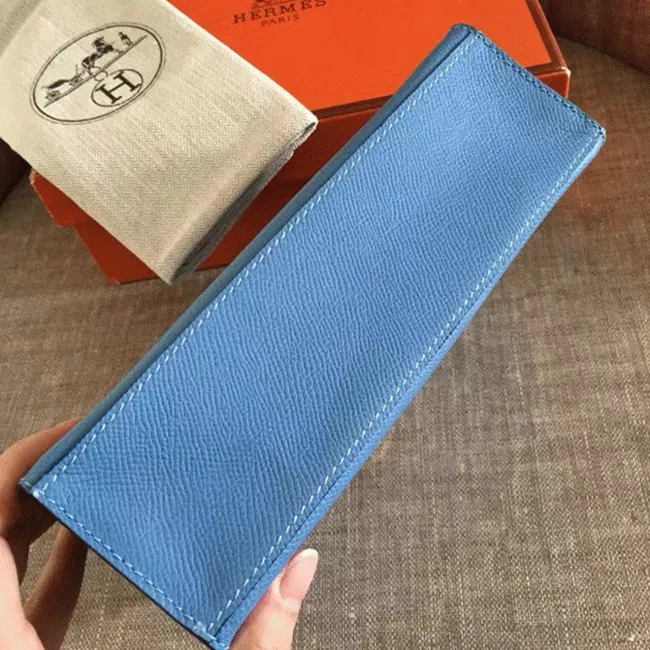 Celeste Epsom Knockoff Hermes Kelly Pochette Light Blue Clutch — image 4