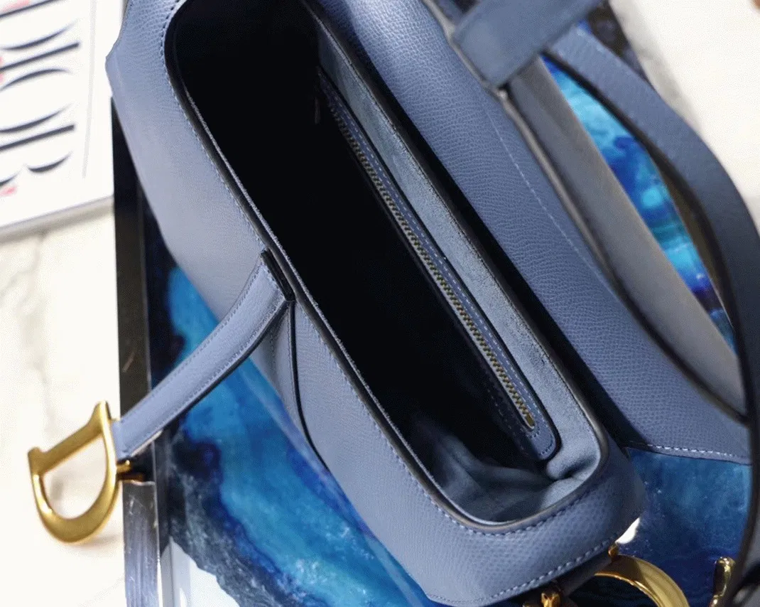 Dior Saddle Bag Knockoff in Denim Blue Grained Calfskin — image 8
