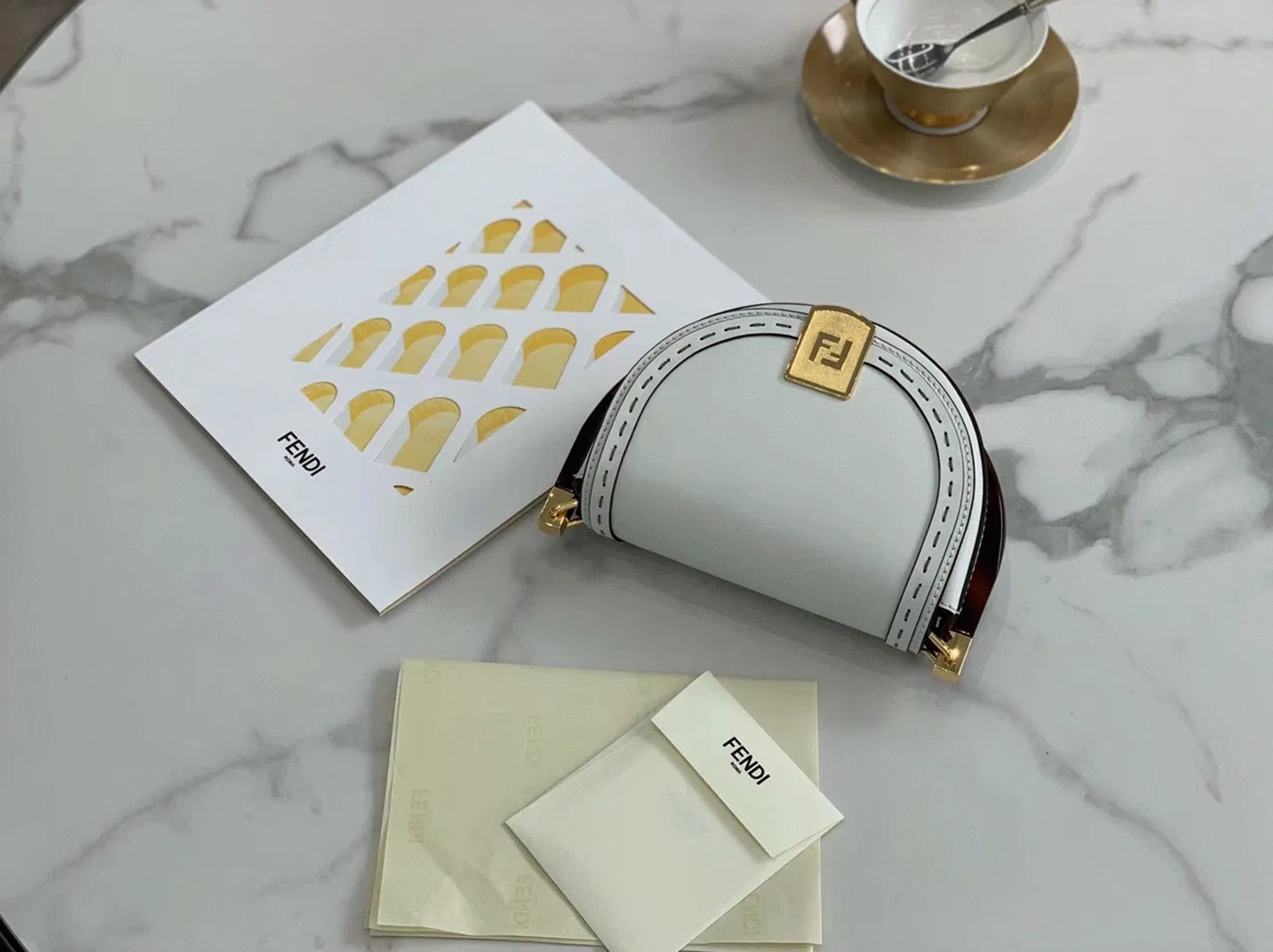Top Quality Fendi Moonlight Saddle Bag In White Calfskin — image 2