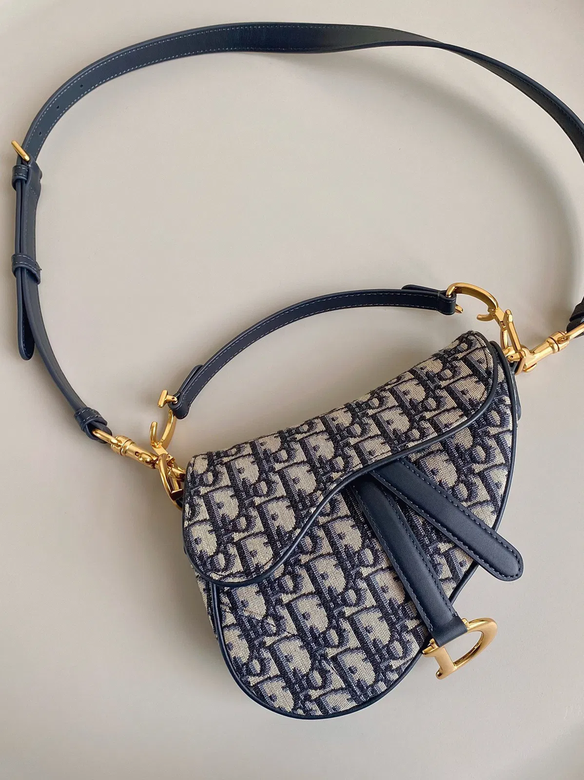 Dior Mini Saddle Bag with Strap in Blue Oblique Jacquard — image 3
