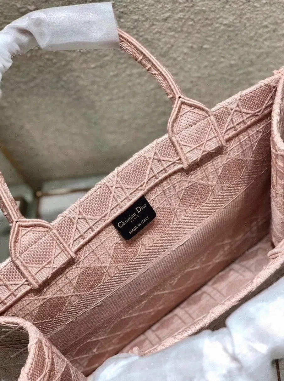 Dior Medium Book Tote Bag Knockoff in Pink Cannage Embroidered Canvas — image 6