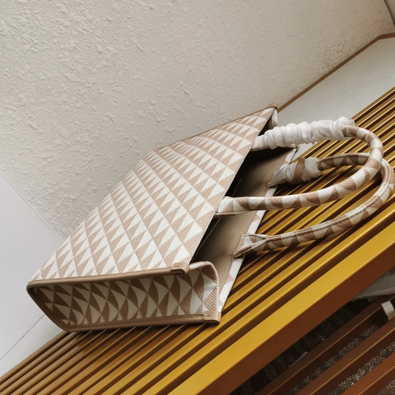 Prada Symbole Large Bag Knockoff in Beige/White Jacquard Fabric — image 6