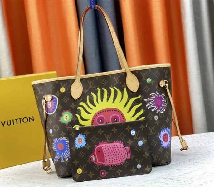 Louis Vuitton X YK Monogram Canvas Neverfull MM Tote With Faces Print — image 2