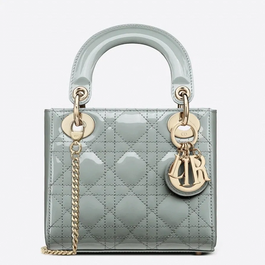 Dior Lady Dior Mini Chain Bag with Chain in Grey