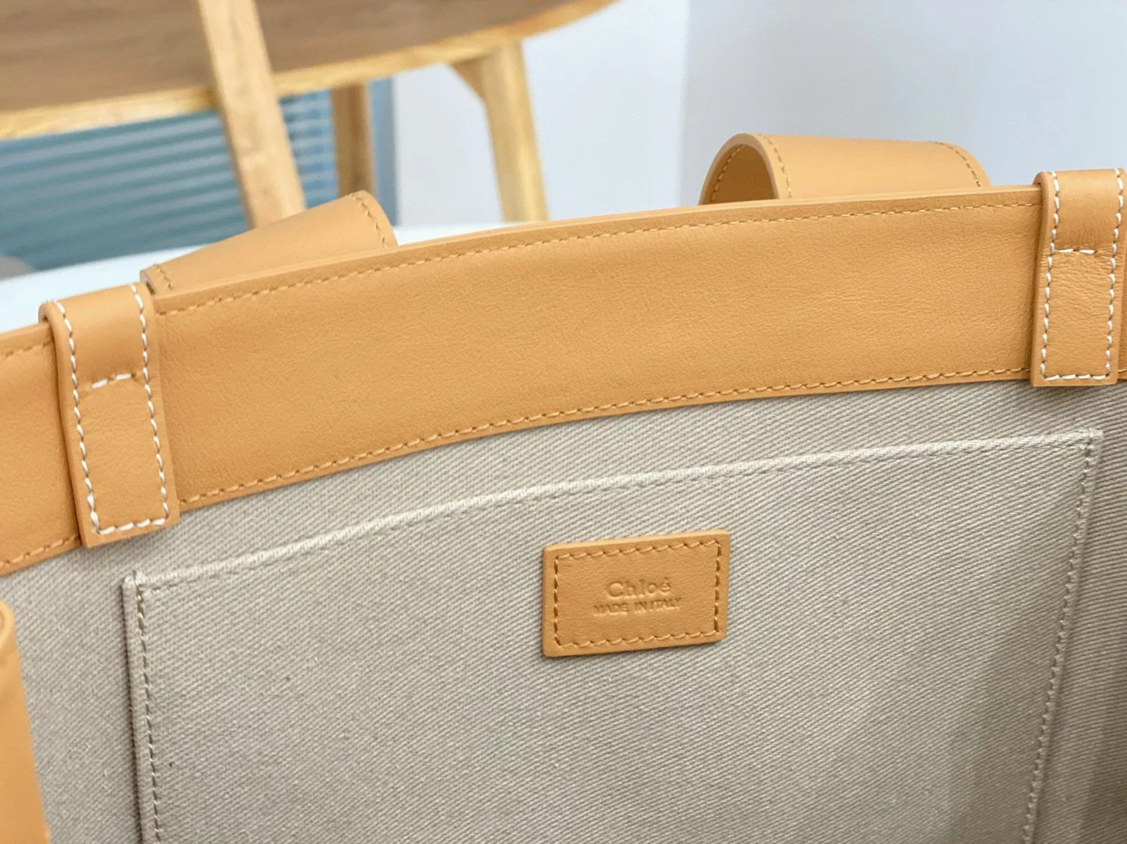 Top Quality Knockoff Chloe Woody Medium Tote Bag In Beige Calfskin — image 7