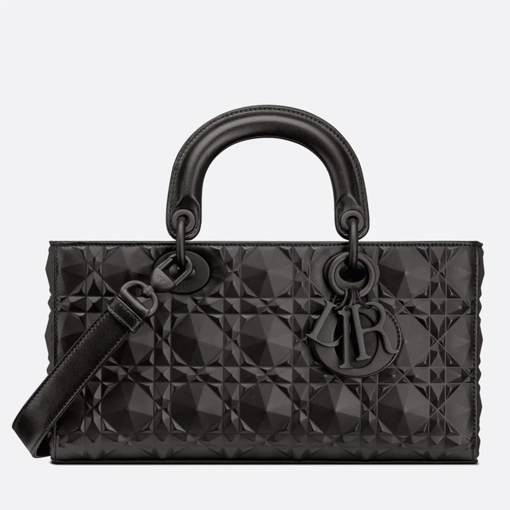 Dior Lady D-Joy Medium Bag in Black Calfskin with Diamond Motif