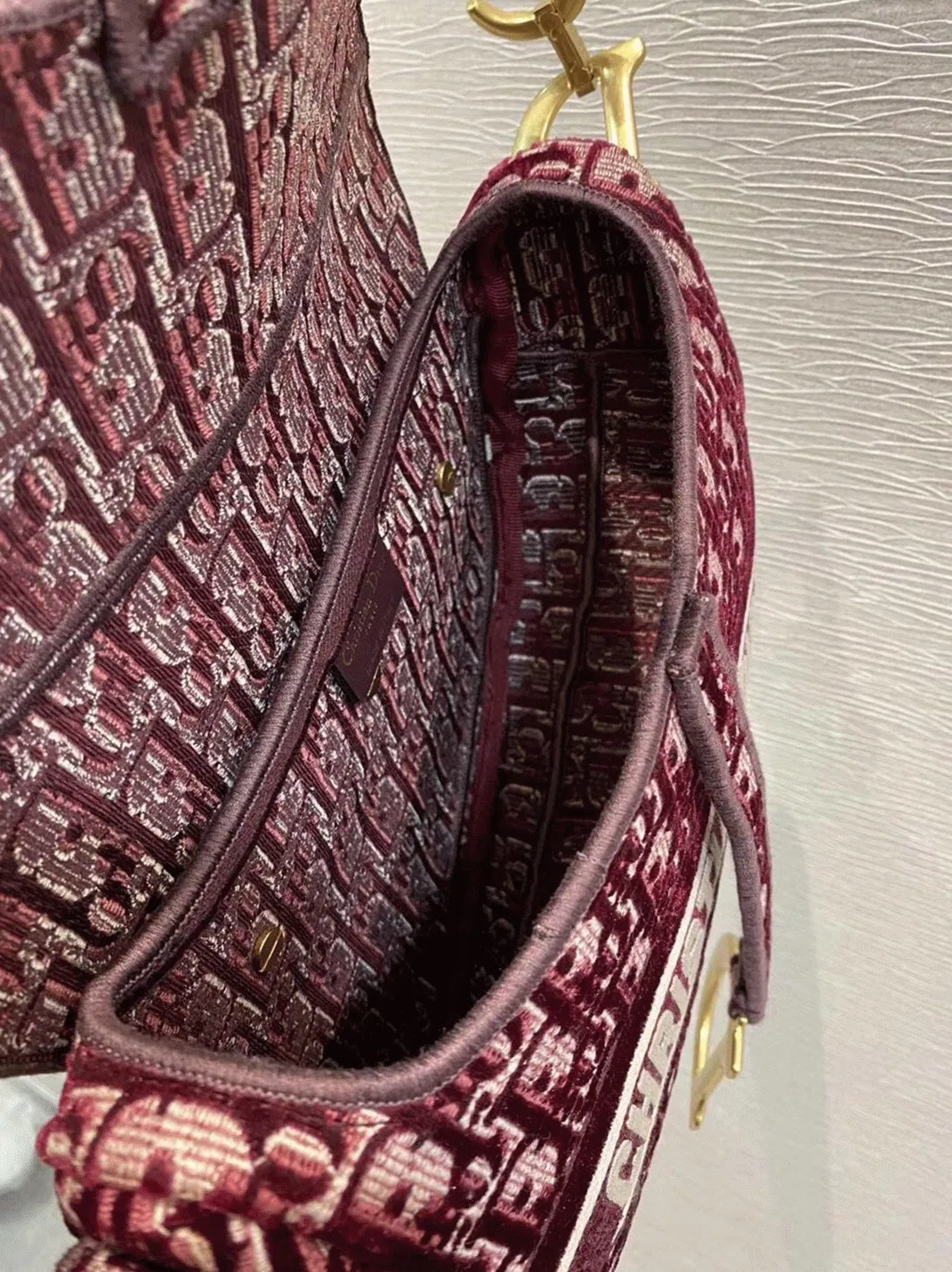 Dior Saddle Bag in Bordeaux Velvet Oblique Embroidered — image 2