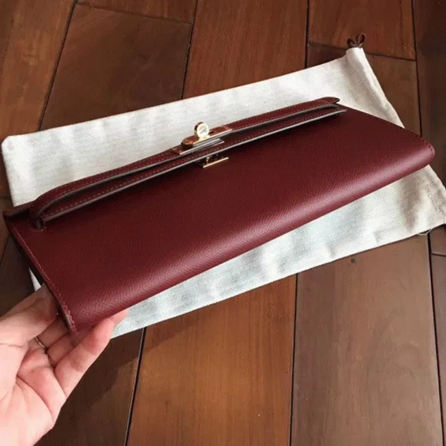 Bordeaux Epsom Hermes Kelly Cut Clutch Sleek Purse — image 2