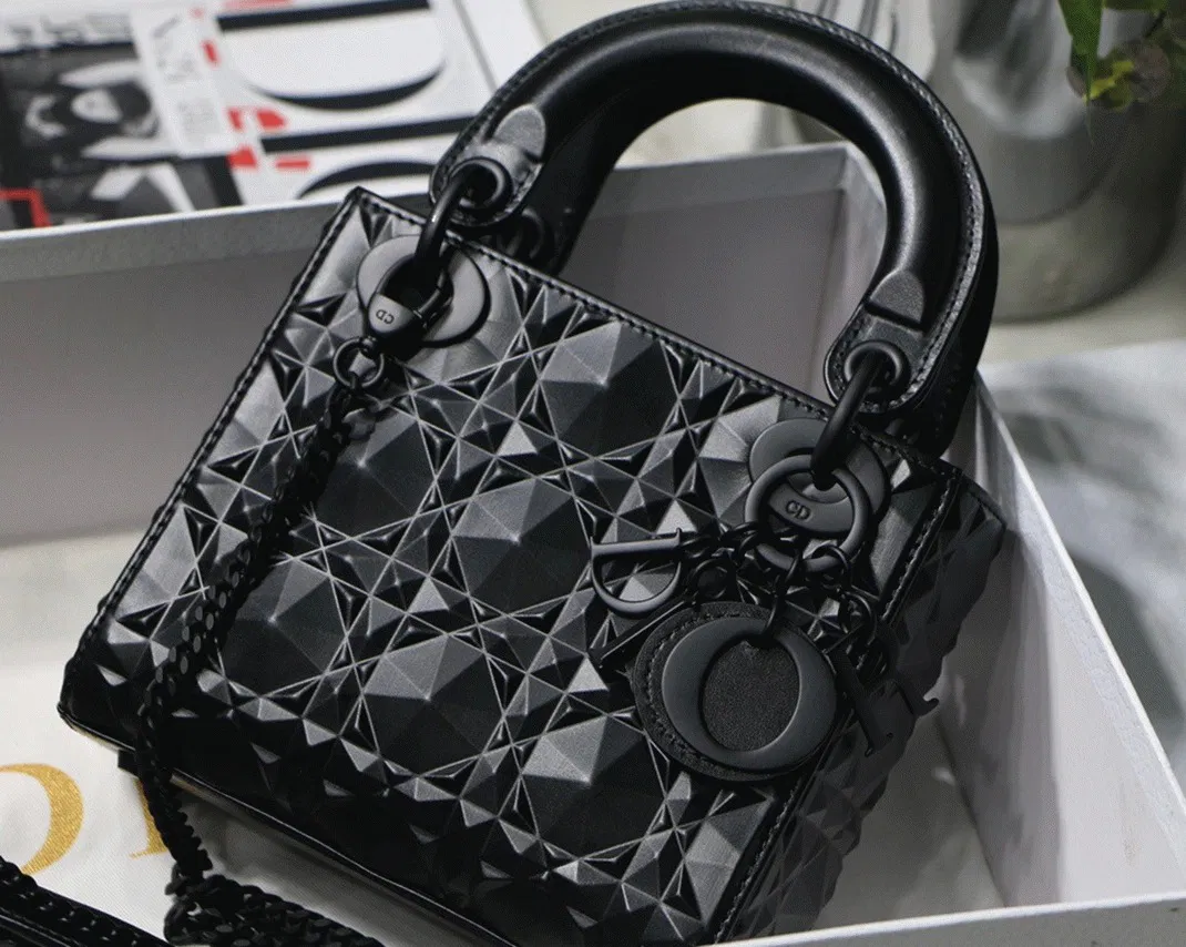 Dior Lady Dior Mini Bag in Black Calfskin with Diamond Motif — image 11