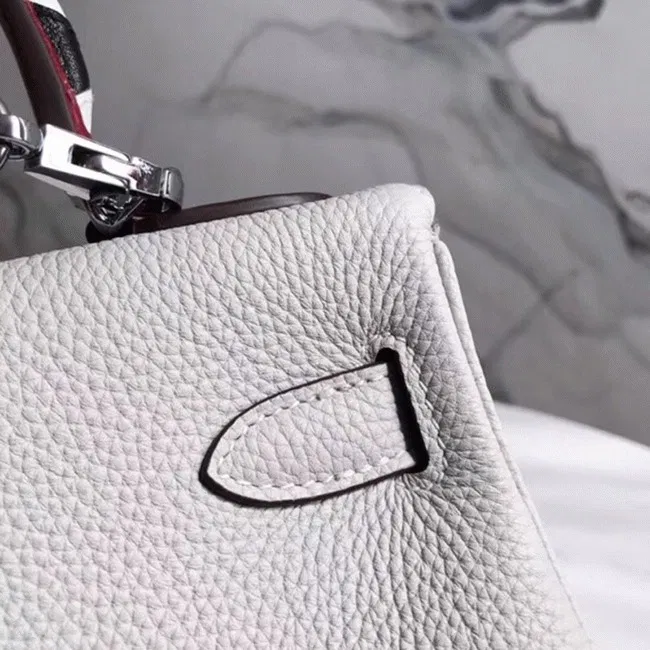 White Hermes Kelly 28cm Knockoff Bag with Zigzag Handle — image 7
