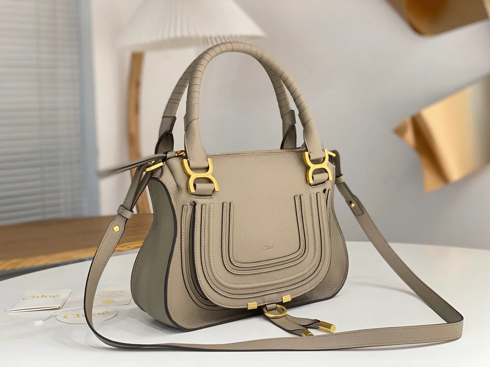 Top Quality Chloe Marcie Small Double Carry Bag in Sand Grained Leather — image 9