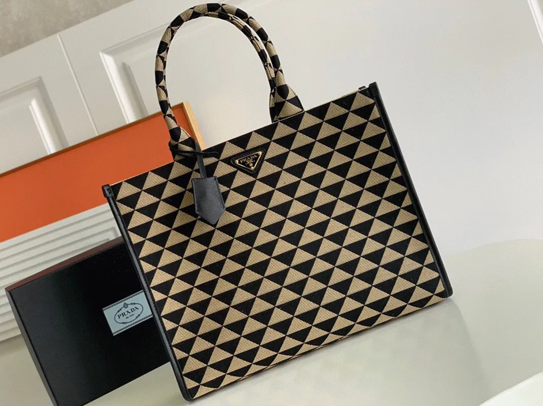 Prada Symbole Large Bag Knockoff in Black/Beige Jacquard Fabric — image 5